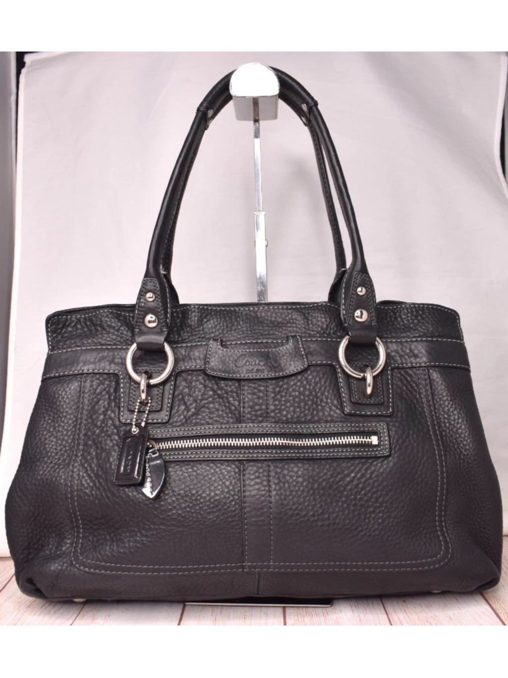 Coach Black Pebbled Leather Tote Bag Purse Satchel Penelope Soho 13160